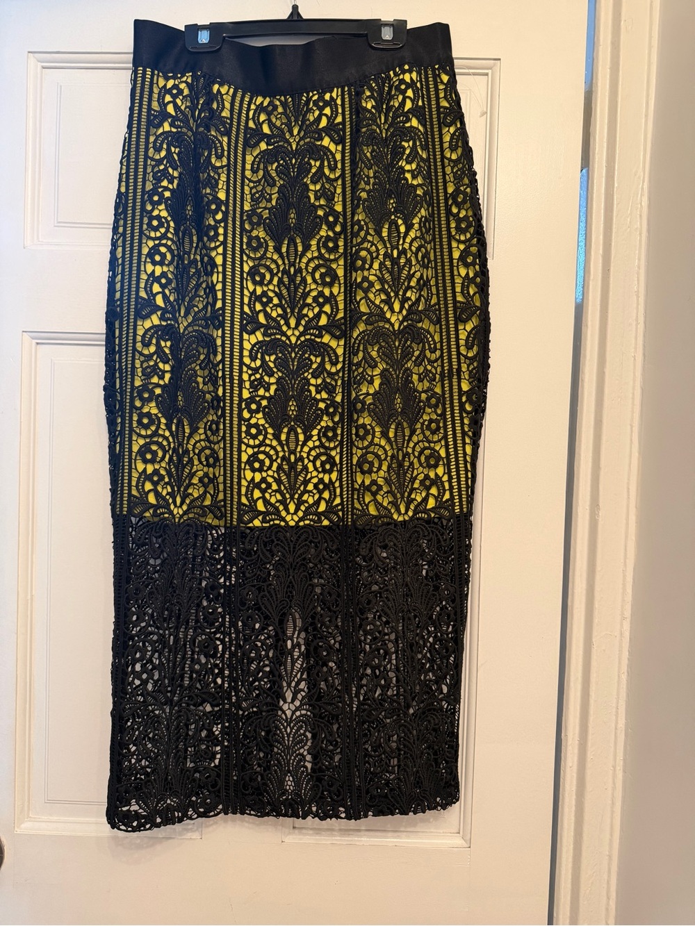 Gracia Black Lace Midi Skirt with Yellow Lining